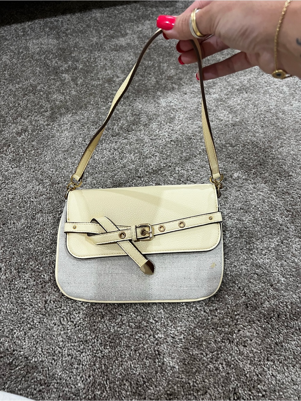 Anne Klein Cream and Beige Belt-Accent Shoulder Bag — with